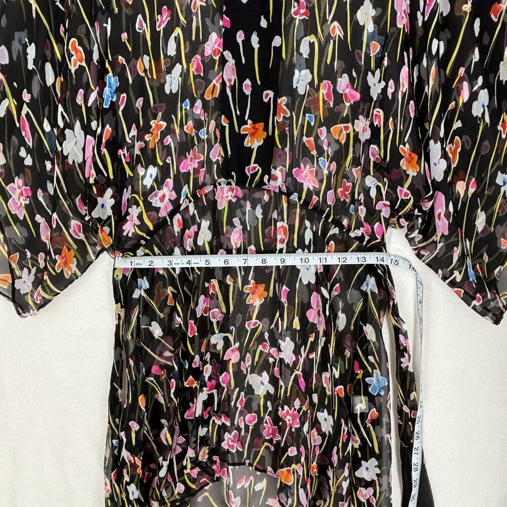 Leggiadro Sheer Printed Silk Belted Tunic Blouse Multi Color Wild Flower Size 6 - Picture 4 of 12